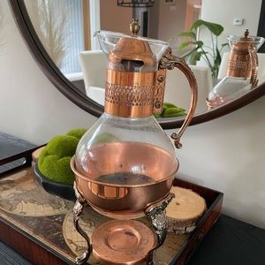 Deadstock Vintage Princess House Heritage Copper and Crystal Coffee Tea Carafe